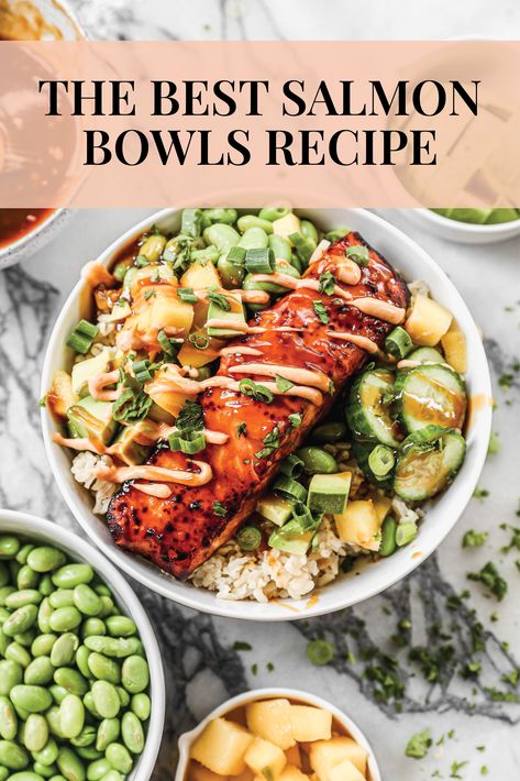 Salmon Bowls, Poke Bowl Recipe, Salmon Rice Bowl, Tastes Better From Scratch, Healthy Bowls Recipes, Healthy Dinner Ideas, Salmon Bowl, Rice Bowls Recipes, Healthy Salmon