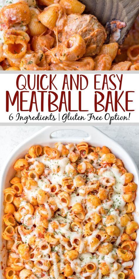 This easy meatball pasta bake is a quick dinner recipe that is made simple by using a bag of frozen meatballs. This recipe is easy to make gluten free, is family friendly, and will make enough to feed the whole crew. The meatball casserole is a perfect dinner option and since it reheats well, it is also great for meal prep. It can be layered ahead of time and popped into the oven for 35 minutes for a quick meal. #meatball #glutenfreerecipes #casserolerecipes #pastabake Healthy Pasta Bake, Meatball Pasta Bake, Hearty Recipes, Easy Meatball, Meatball Dinner, Meatball Casserole, Meatball Pasta, Meatball Bake, Meatballs Easy