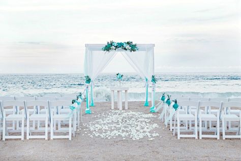 Arbor Floral & Decor for Florida & Georgia Beach Weddings Wedding Arch White, Beach Wedding Ceremony Arch, Beach Wedding Arch, Blue Beach Wedding, Beach Wedding White, Beach Wedding Centerpieces, Tiffany Blue Wedding, Beachy Wedding, Candle Wedding Centerpieces