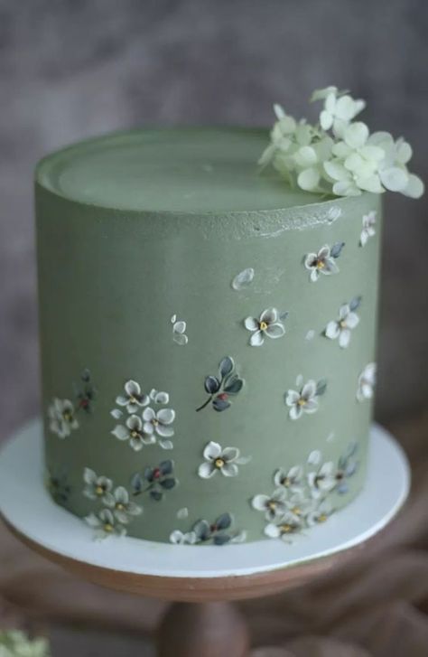 43 Cute Buttercream Flower Cake Ideas : Sage Green Tone Daisy Flower Cake Birthday, Green Cake With Flowers, Green Color Cake, Sage Green Cake Ideas, Decorating With Buttercream Frosting, Green Flower Cake, Sage Green Birthday Cake, Buttercream Daisy, Ivy Cake