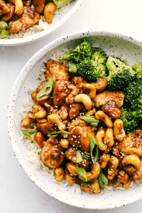 This homemade Cashew Chicken is way better than takeout!  Tender chicken is stir-fried and tossed with a luscious garlic sauce and cashews. Cashew Chicken Meal Prep, Chicken Cashew Nut Recipe, Garlic Butter Cashew Chicken, Cashew Chicken Recipes, Slow Cooker Cashew Chicken, Chinese Meals, Cashew Chicken Recipe, Food Asian, Chicken Mushroom