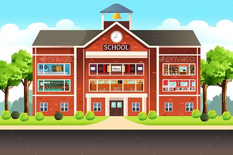 School Building by artisticco A vector illustration of school building Animation Schools, Kids Going To School, School Illustration, School Images, Diy Back To School, Building Drawing, Building Illustration, Kids Moves, Fotografi Editorial