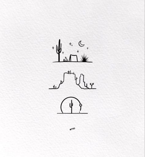 Desert And Ocean Tattoo, Arizona Stamp Tattoo, Monument Valley Tattoo, Small Arizona Tattoo, Desert Landscape Tattoo, Arizona Tattoo Ideas, Joshua Tree Tattoo, Cool Nature Tattoos, Adventure Drawing