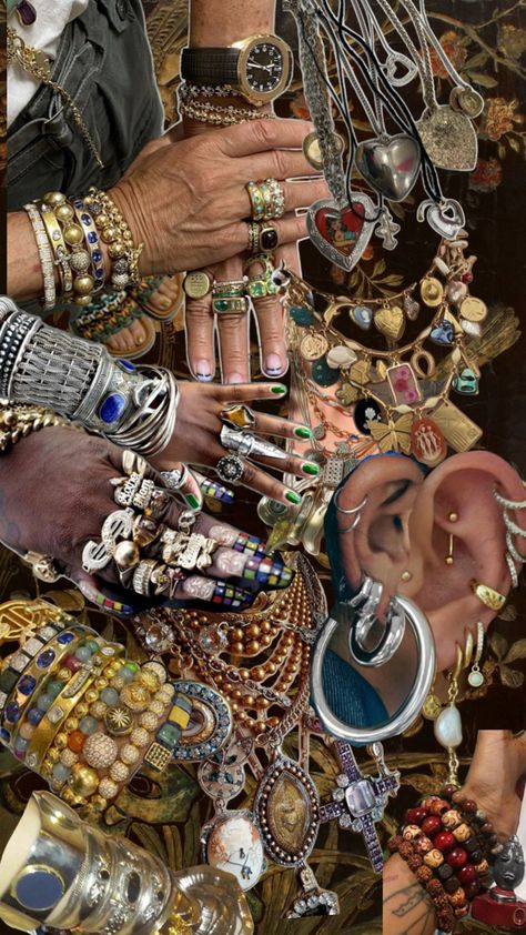 Maximalist jewelry collage Maximalist Jewelry, Dope Jewelry Accessories, Earthy Jewelry, Jewelry Accessories Ideas, Ring Stack, Chunky Jewelry, Dope Jewelry, Stacked Jewelry, Jewelry Lookbook