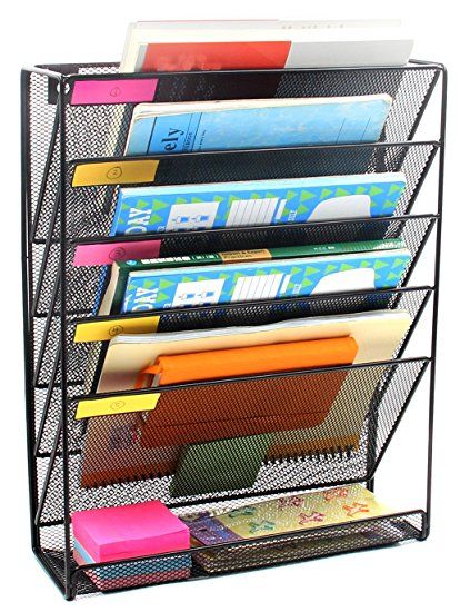 AmazonSmile : EasyPAG Mesh Wall Mounted File Holder Organizer Literature Rack 5 Compartments Black : Office Products Teacher Desk Organization, Wall File Holder, Folder Holder, Work Cubicle, Office Organization At Work, Work Space Organization, Office Supply Organization, Supplies Organization, Home Office Space