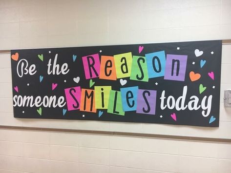 Be the Reason Someone Smiles Today (image only) Office Bulletin Board Ideas Workspaces Professional, 2023 Bulletin Board Ideas, Positive Bulletin Board Ideas For School, Positive Bulletin Board Ideas, Smile Photos, Kindness Bulletin Board, Library Bulletin Boards, Church Bulletin Boards, School Hallways