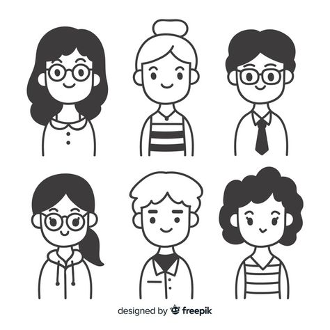 Hand drawn people avatar collection Free... | Free Vector #Freepik #freevector #people #hand #woman #man Simple Cartoon Characters, People Avatar, Drawn People, Simple Face Drawing, Doodle People, Doodle Characters, Drawing Cartoon Faces, Simple Character, Face Illustration