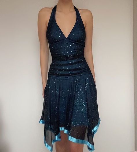 Vintage Prom Dress Short, Vintage Formal Dresses Short, Blue Fantasy Dress Short, 90s Prom Dresses Short, 90s Dress Short, Thrifted Homecoming Dress, Aesthetic Short Dress Formal, 2000s Short Dress, 90s Formal Dress Short