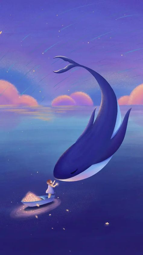 Flying Whale Art, Whale Wallpapers, Book Cover Background, Art Children, Whale Art, Fish Wallpaper, Illustration Art Drawing, Blue Whale, Sky Art