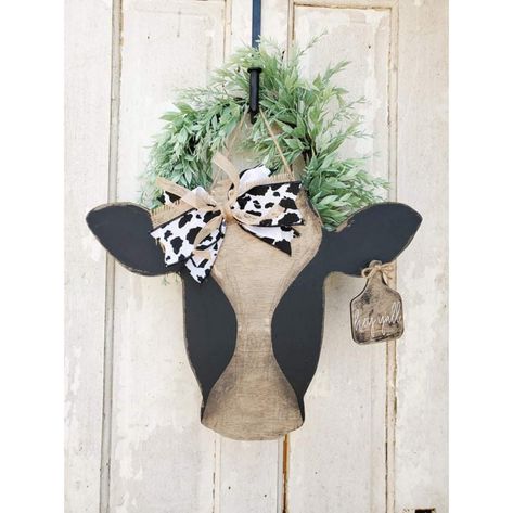 Cow Head Custom Door Hanger Cut Out Cow Head Sign - Etsy Cow Ear Tag, Cow Door Hanger, Custom Door Hangers, Farmhouse Theme, Heifer Cow, Animal Cutouts, Wood Block Crafts, Hanger Decor, Crazy Chicken