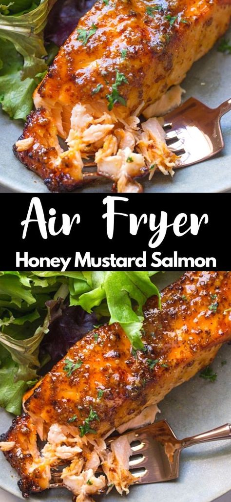 Healthy Seafood Dinners, Air Fryer Recipes Salmon, Honey Mustard Salmon, Mustard Salmon, Air Fryer Fish, Air Fryer Oven Recipes, Salmon Dishes, Air Fryer Dinner Recipes, Air Fryer Recipes Easy