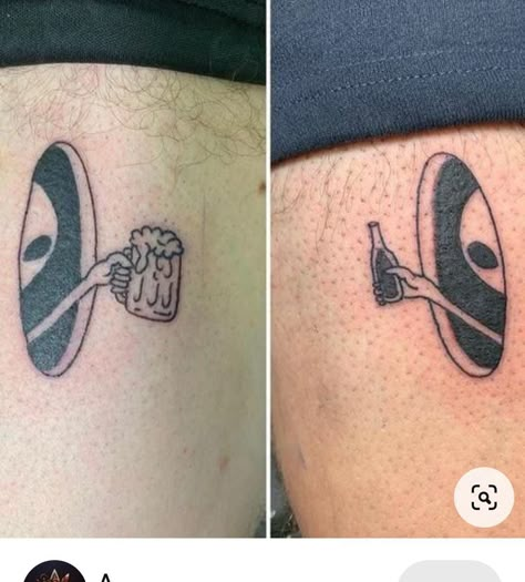 Tattoos For Big Guys, Friend Tattoos Matching Men, Beer Matching Tattoos, Best Guy Friend Tattoos, Tattoo For Best Friends Men, Guy Best Friend Tattoos Matching, Bro Matching Tattoos, Matching 4 Tattoos, Matching Tattoos Men Best Friends