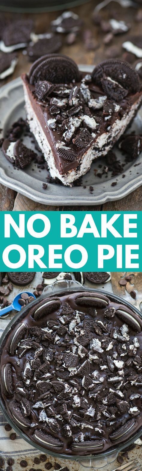 The best no bake oreo pie! Oreo crust, oreo cream cheese filling, chocolate ganache topped with oreos!! Pot Luck Desserts, Oreo Pie Recipe, No Bake Oreo Pie, Oreo Cream Cheese, Oreo Fluff, Oreo Desserts, Oreo Pie, Oreo Cream, Oreo Crust