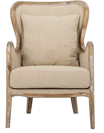 Christopher Knight Home Crenshaw Fabric Wing Chair, Beige French Accent Chairs, Farmhouse Armchair, French Country Fabric, Country Fabric, Tufted Accent Chair, Single Sofa Chair, Christopher Knight, Colorful Chairs, Exposed Wood