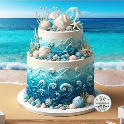 Serene Ocean-Themed One-Tier Wedding Cake / Free AI Image Prompts | Joy and Recipes Ocean Cake Decorating Ideas, Beach Theme Birthday Cake For Women, Under The Sea Birthday Party Cake, Beach Theme Cakes Birthday, Beach Themed Birthday Cakes, Small Cake Ideas, Ocean Cake Ideas, Sea Theme Cake, Ocean Themed Cake