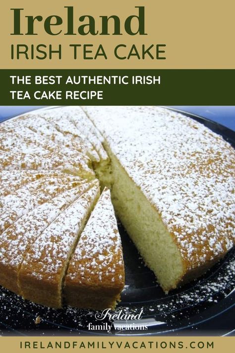 Irish Tea Cake Recipe, Irish Tea Cake, Cake With Fresh Fruit, Tea Cake Recipe, Irish Tea, Dinner Dessert, Tea Cake, Caramel Sauce, Powdered Sugar