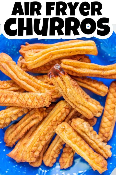 Air Fryer Churros Pin. Air Fryer Churros Recipe, Frozen Churros, Air Fryer Churros, Churro Recipe, Mouthwatering Desserts, Air Fryer Recipes Dessert, No Bake Cherry Cheesecake, Churros Recipe, Dessert Bites