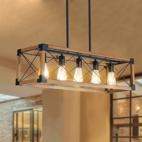 Farmhouse lighting: Kitchen island lamp is composed of solid wood frame and Ferrous canopy. Lamps For Kitchen, Antique Light Fixtures, Retro Farmhouse, Farmhouse Pendant Lighting, Restaurant Lighting, Farmhouse Chandelier, Antique Chandelier, Corner Protectors, Kitchen Lighting Fixtures