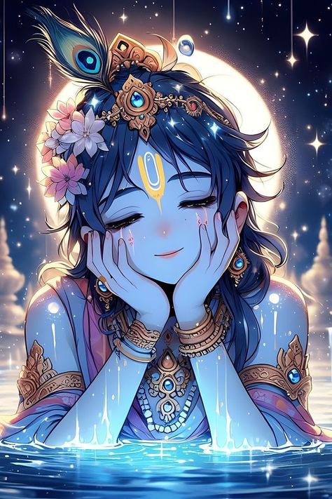 Lord Shri Krishna Images, Cute Krishna Illustration, Anime Krishna Wallpaper Aesthetic, Lord Krishna Anime Art, Krishna Fanart, Krishna Anime, Don't Touch My Phone Wallpapers Cute, Sweet Couple Cartoon, Unique Radha Krishna Images