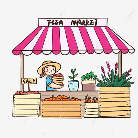 Vegetable Vendor Drawing, Market Economy Drawing, Market Illustration Street, Market Stall Drawing, Market Drawing Easy, Market Scene Drawing Easy, Stall Drawing, Shopping Doodles, Market Drawing