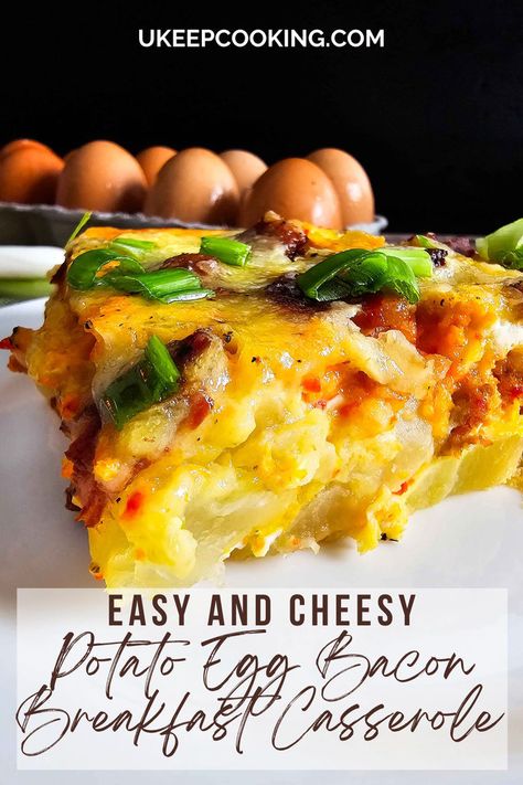 Start your day with our Potato Egg Bacon Breakfast Casserole, a delicious and hearty dish perfect for breakfast or brunch. This casserole combines crispy bacon, tender potatoes, and fluffy eggs, all baked together to create a savory and satisfying meal. With a golden, cheesy top and a rich, flavorful interior, it's an easy recipe that the whole family will love. Perfect for meal prep, this casserole can be made ahead of time and reheated for busy mornings. Potato Egg Breakfast, Bacon Breakfast Casserole, Potato Egg Bake, Breakfast Baked Potatoes, Potato Egg Casserole, Potato And Egg Breakfast, Egg Breakfast Casserole, Bacon Dishes, Breakfast Potato Casserole