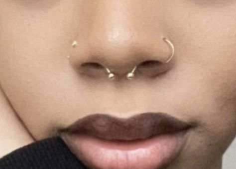 Two Nose Piercings, Nose Peircing, Double Nostril Piercing, Septum Nose Piercing, Double Nose Piercing, Cute Nose Piercings, Septum Piercing Jewelry, Pretty Ear Piercings, Face Piercings