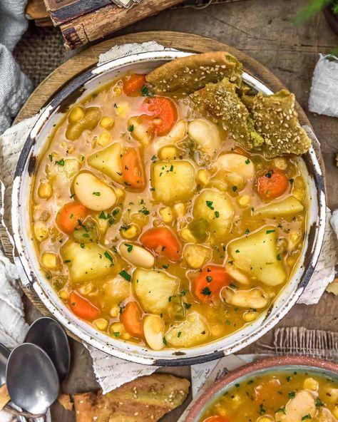 Creamy, wholesome, and delicious, this oil-free, low-fat Butter Bean Potato Soup is easy to make and brimming with plant-rich goodness. #wholefoodplantbased #vegan #oilfree #glutenfree #plantbased | monkeyandmekitchenadventures.com Bean Potato Soup, Butter Bean Soup, Butter Beans Recipe, Monkey And Me Kitchen Adventures, Monkey And Me, Plant Based Soups, Canned Butter, Eating Vegan, Wfpb Recipes