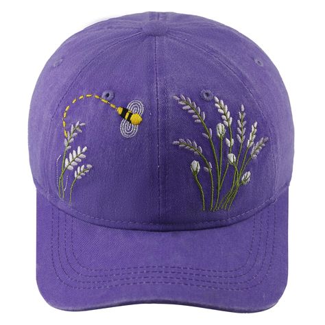 PRICES MAY VARY. Quality Material: With embroidery lavenders with a flying bee on the front,these baseball hats are made with premium polyester to ensure lightweight, durable and comfortable feel. And the quality material of the sweatband has good water and sweat absorption function. Retro Vintage Design: Our ball caps, with classic vintage washed style and unstructured low profile plain colors, not only offer you a wide selection but add a fun and fashionable flare to your day. Perfect for men Hat Embroidery Ideas, Beach Tshirt Designs, Embroidered Hats Ideas, Baseball Cap Embroidery, Embroidery Beach, Flying Bee, Hats Ideas, Bee Hat, Purple Embroidery