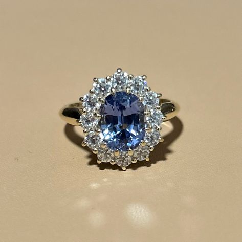 The “Princess Diana” ring in a lighter stone! Sooooo pretty’ #engagementring #coloredMoissanite #ladybirdgems #ring #jewelry #princessdiana Diana Wedding Ring, Princess Diana Jewelry, Royalty Dr, Princess Diana Ring, Diana Ring, Diana Wedding, Moissanite Jewelry, July 28, Blue Heart