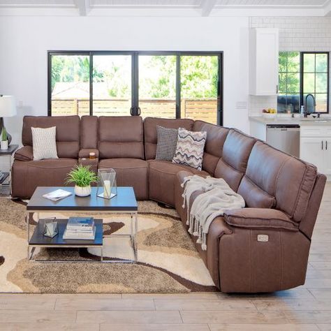 Brown 6 Piece Power Reclining Sectional | Northridge Sectional Taupe Sectional, Blue Leather Sofa, Power Reclining Sectional Sofa, Leather Sofa And Loveseat, Affordable Living Room Furniture, Affordable Living Room, Couches Living, Brown Sectional, Rustic Living Room Furniture