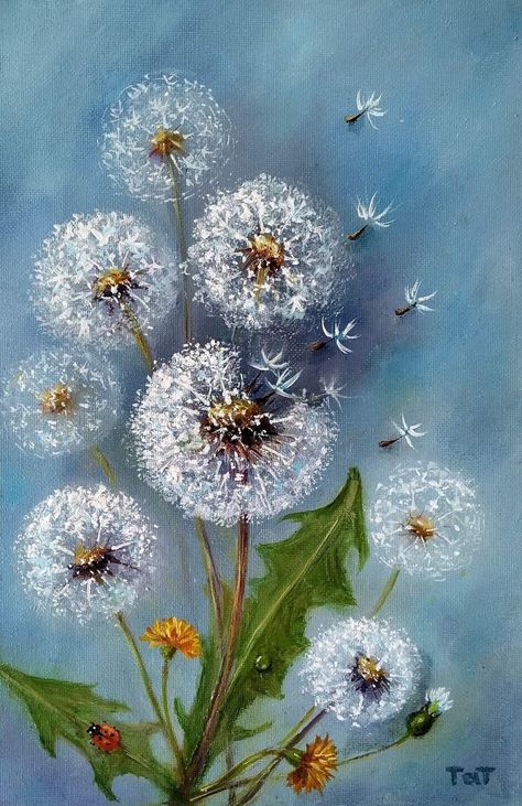 Dandelion Oil Painting, Acrylics Paintings Ideas, Dandelion Art Drawing, How To Draw A Dandelion, Dandelion Watercolor Painting, Dandelion Art Painting, Dandelion Painting Acrylic, Painting Of Dandelion, Dandelion Paintings