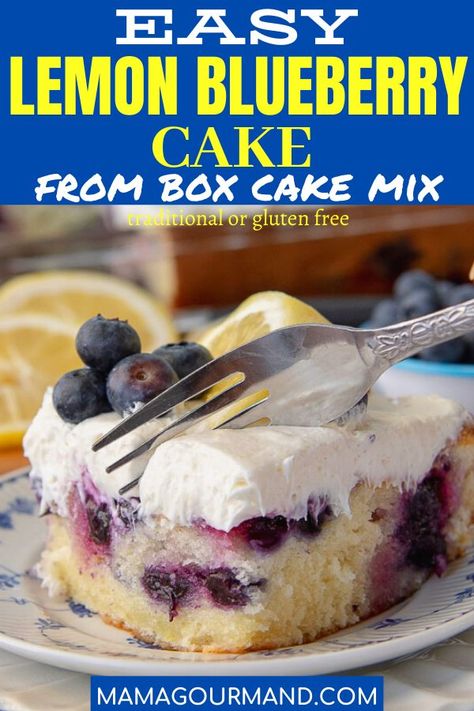 Box Mix Lemon Blueberry Cake, Cake Mix Lemon Blueberry Cake, Easy Boxed Cake Recipes, Lemon Blueberry Crazy Cake, Lemon Blueberry Box Cake, Lemon Blueberry Cake With Box Cake, Lemon Blueberry Cake Recipes Using Cake Mix Boxes, Lemon Cake Mix Recipes Blueberry, Gluten Free Lemon Blueberry Cake