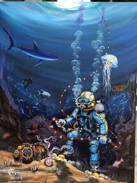 Deep Sea Diver Art, Dive Club, Diver Tattoo, Diver Art, Bioshock Art, Ballet Drawings, Bacon Art, Navy Diver, Deep Sea Diver