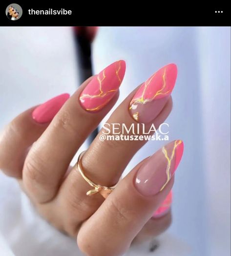 Pink Nail Ideas, Unghie Sfumate, Cute Pink Nails, Gold Nail, Pink Nail Designs, Pink Nail, Pink Acrylic Nails, Elegant Nails, Coffin Nails Designs