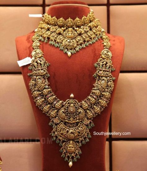 Bridal Gold Jewellery Indian Wedding Bride, Indian Bridal Jewelry Sets Gold Temple Jewellery, Antique Necklace Gold Indian Temple Jewellery, Gold Temple Jewellery Necklace Set, Bridal Temple Jewellery, Kundan Haram, Temple Jewellery Set, Nakshi Jewellery, Bridal Jewlery