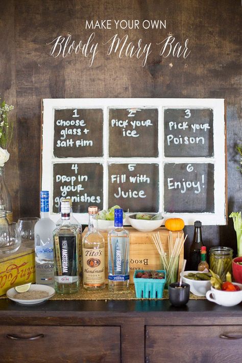 Bloody Mary Bar - DIY Idea Diy Wedding Bar, Diy Cocktail Bar, Wedding Drinks, Diy Cocktails, Gin Bar, Diy Drinks, Mimosa Bar, Pool Bar, Brunch Wedding