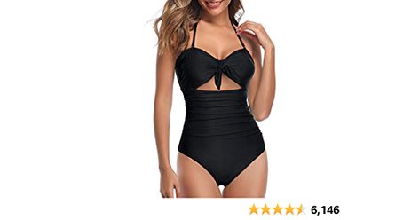 Tempt Me Women Sexy Cutout One Piece Swimsuits Tummy Control High Waisted Halter Front Tie Knot Bathing Suit at Amazon Women’s Clothing store Midriff Outfits, Black Bathing Suit, Push Up Swimsuit, Cut Out One Piece, 2023 Trends, Vintage Swimsuits, Monokini Swimsuits, Costume Intero, Swimsuits Halter