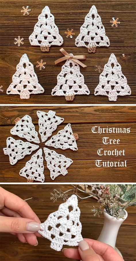 Christmas Tree Ornament Pattern, Crochet Christmas Tree Ornament, Box Noel, Crochet Christmas Tree, Crochet Ornament Patterns, Crochet Tree, Crochet Snowflake Pattern, Crochet Xmas, Crochet Christmas Trees