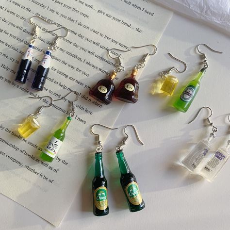 Alcohol Earrings, Beer Earrings, Small Thank You Gift, Dinosaur Earrings, Casual Earrings, Star Earrings Stud, Soju, Square Earrings, Earrings Collection