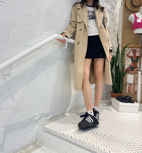 adidas superstar, mini skirt, coat, brandymelvile Adidas Superstar Skirt Outfit, Adidas Black Superstar Outfit, Adidas Superstar Black Outfits, Adidas Superstar Outfit Summer, Superstar Black Outfit, Black Adidas Superstar Outfit, Black Adidas Superstar, Adidas Superstar Outfit, Superstar Outfit