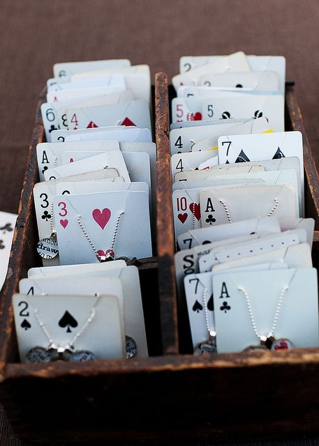 Use playing cards for storing or displaying jewelry!  CUTE    ~ on flickr  Clover_Oct_163 Craft Display, Craft Show Displays, Craft Booth, Craft Show Ideas, Jewelry Display, Cool Stuff, Bijoux Diy, Jewellery Display, Craft Fairs