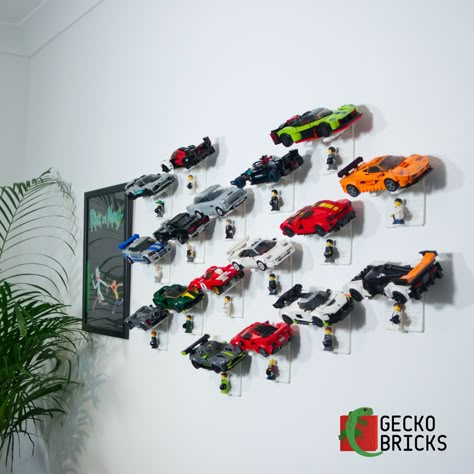 Lego Speed Champions Display Ideas, Lego Cars Display, Lego Speed Champions Display, Speed Champions Display, Lego Car Display Ideas, Model Car Display Ideas, Guy Decor, Audi Sport Quattro S1, Porsche 963