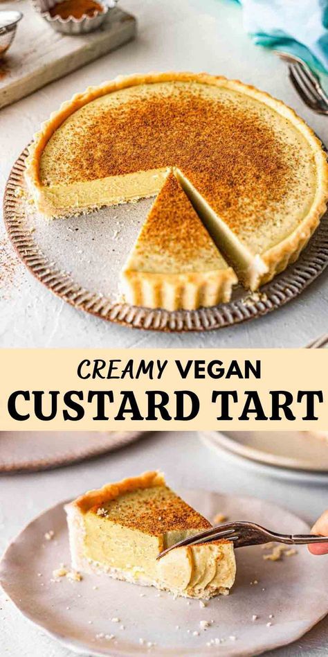 Creamy Vegan Custard Tart Vegan Custard, Vegan Pies Recipes, Dairy Snacks, Vegan Tarts, Patisserie Vegan, Vegan Pastries, Patisserie Sans Gluten, Vegan Baking Recipes, Vegan Pie