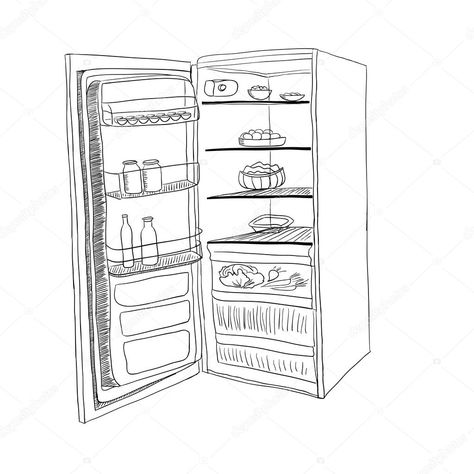 Cabinet Sketch, Fridge Drawing, Empty Fridge, Grafic Design, Costume Diy, Poster Ideas, Illustration Sketches, File Cabinet, Diy Costumes