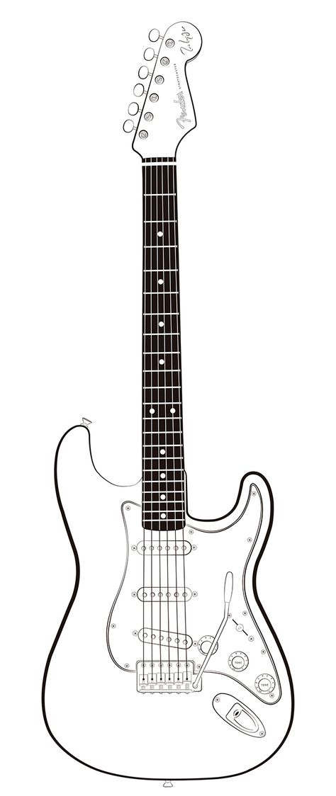 Vector AI (Stratocaster) on Behance Fender Stratocaster Drawing, Fender Stratocaster Tattoo, Stratocaster Tattoo, Simple Guitar Drawing, Fender Tattoo, Electric Guitar Tattoo, Electric Guitar Drawing, Guitar Display Wall, Drawing Guitar