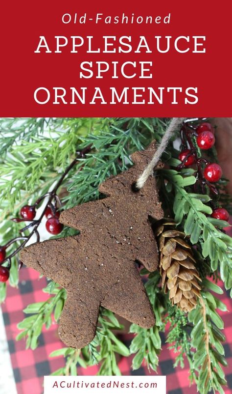 Old-Fashioned Applesauce Spice Ornaments- Bring an old-fashioned, rustic touch to your Christmas tree this year with these homemade old-fashioned applesauce spice ornaments! They're beautiful, easy to make, and smell amazing! | #ChristmasOrnaments #DIY #ChristmasCraft #DIYOrnaments #ACultivatedNest Spice Ornaments, Ornament Wreaths, Fashion Christmas Tree, Homemade Christmas Tree, Christmas Candles Diy, Christmas Primitive Crafts, Family Projects, Diy Christmas Tree Ornaments, Mini Tree