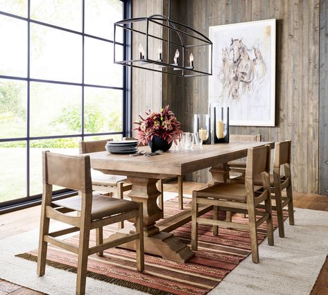 Pottery Barn Dining Room, Pottery Barn Dining, Seagrass Dining Chairs, Extending Dining Table, Pedestal Dining Table, Color Tones, Farmhouse Dining, Extendable Dining Table, Room Table