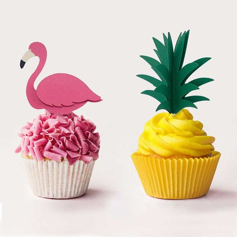 luau cupcake toppers Pineapple Party Decor, Flamingo Topper, Luau Cupcakes, Pineapple Cupcake, Tropical Cupcakes, Flamingo Cupcakes, Flamingo Themed Party, Pineapple Party, Aloha Party