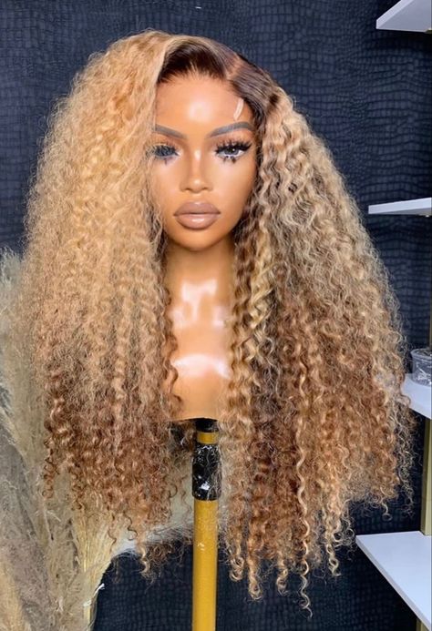 Frontal Wig Hairstyles, Blonde Highlight, Human Hair Wigs Blonde, Kinky Curly Wigs, Curly Human Hair Wig, Curly Lace Front Wigs, Hair Affair, Dope Hairstyles, Lace Hair