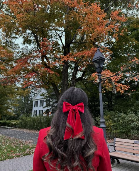 Fall foliage, red bow hairstyle #bowhairstyle #hairbow #bow #fallfoliage #fallcolors #autumncolors #autumnaesthetic #fallaesthetic Red Bow Hairstyle, Bow Hairstyle, Autumn Aesthetic, Red Bow, Fall Foliage, Fall Colors, Hair Bows, Hair Styles, Red